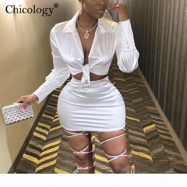 

women satin 2 two piece set lace up lantern long sleeve crop high waist mini skirt autumn winter lady clothes, White