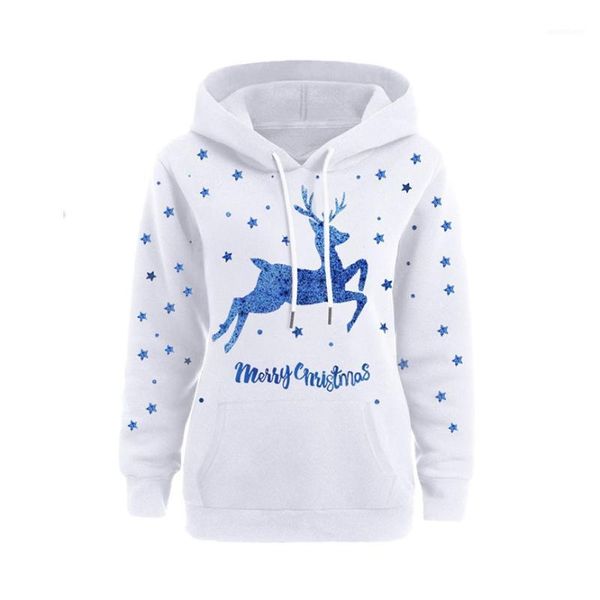 

women printed christmas plus size pullover long sleeve hooded sweatshirt blouse pocket autumn women clothes1, Black
