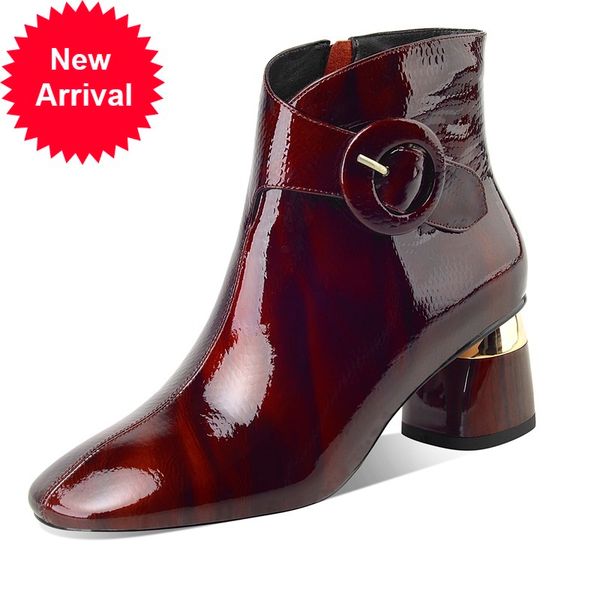 

2021 women ankle new fall genuine winter hide woman round-toe black party boots zyc4