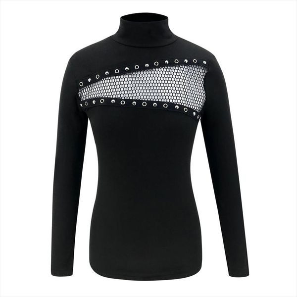 

autumn harajuku tee shirt femme punk style hollow out t shirt women black long sleeve mesh korean clothes 2020 sj4671r, White