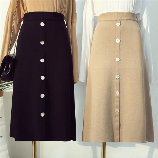 

2021 new super quality knitted a-line women elegant concise elasticity high waist skirt female autumn winter streetwear skirts coxo, Black