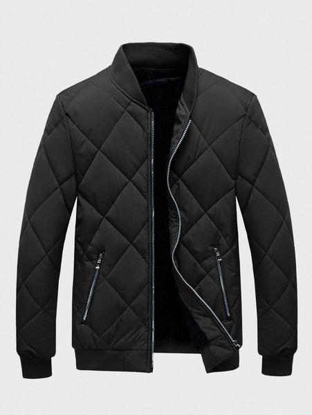 

men zip-up quilted bomber jacket q5s7#, Black;brown