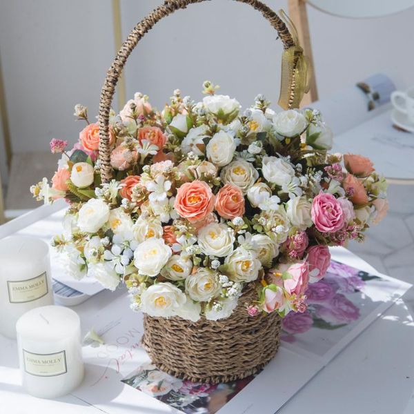

artificial flowers rose bridal bouquet vase for home decor wedding festival party decorative flowers wreaths fake floristics