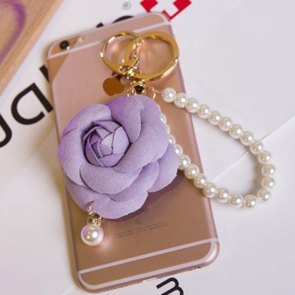 

new arrival camellia flower imitation pearl women key chain golden fashion key ring women bag pendant car key eh593 h bbylka