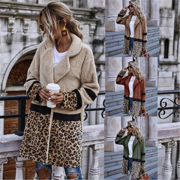 

ladies lapel woolen blends outerwear fashion trend long sleeve cardigan mid-length plush coat designer female winter new casual loose coat, Black