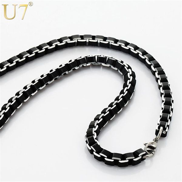 

chains u7 necklace men jewelry trendy cool black collar alloy wholesale 3mm/6mm box link chain necklaces gift n306, Silver