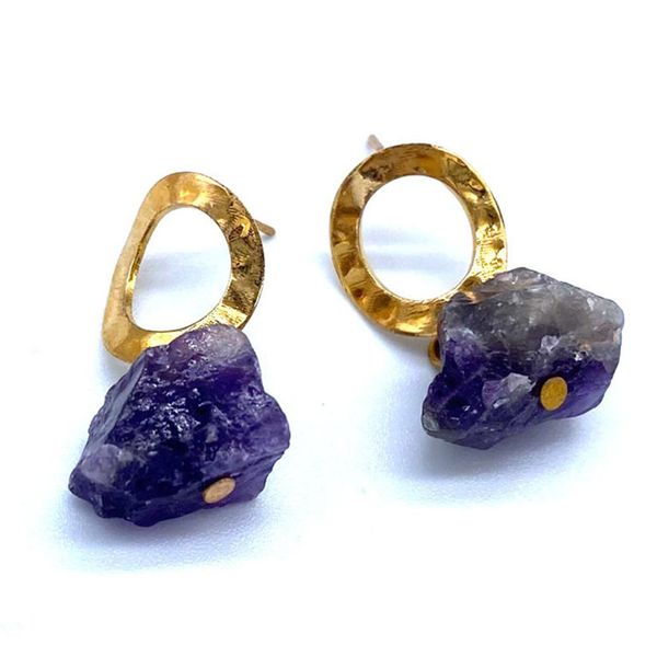 

wholesale 10 pairs silver plated irregular shape amethysts stone stud earrings for women rock crystal fashion jewelry, Golden;silver