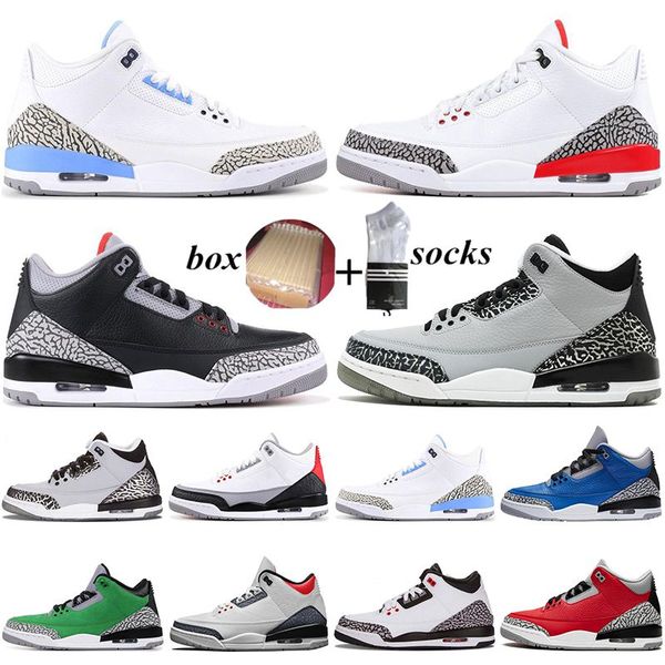 

with box 2021 men 3 3s basketball shoes charity game red cement throw line black cat eather mens trainers sports sneakers 40-47, White;red