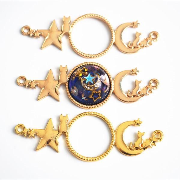 

connector charm с круглой рамкой оболочки цветочный круг цинкового сплава рамка рамка bezel установка кабошон установка uv смолы ювелирные и, Black