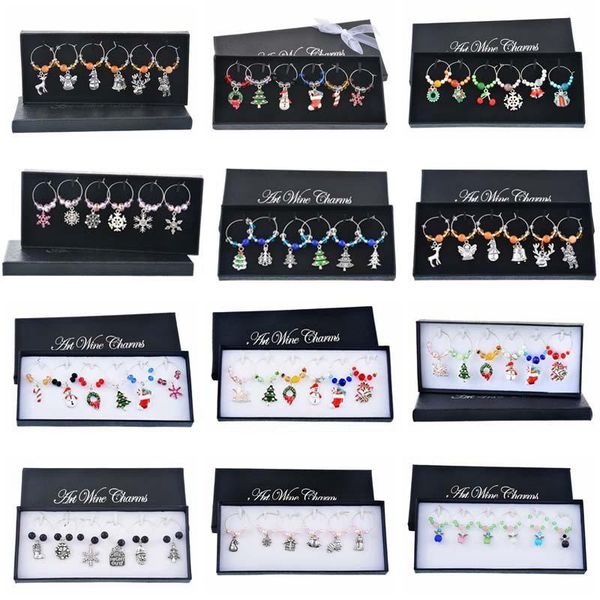 

christmas decorations hoomall 6pcs/box mixed wine charms snowman reindeer snowflake crystal marker enamel pendant table