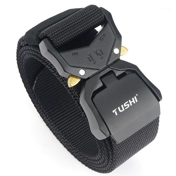 

2021 new army tactical belt real nylon fishing belt hard metal quick release buckle training accessories1, Black;gray