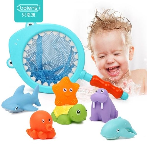 

beiens 7pcs kids beach children soft rubber animals water play toys for bath baby shower shark 201223
