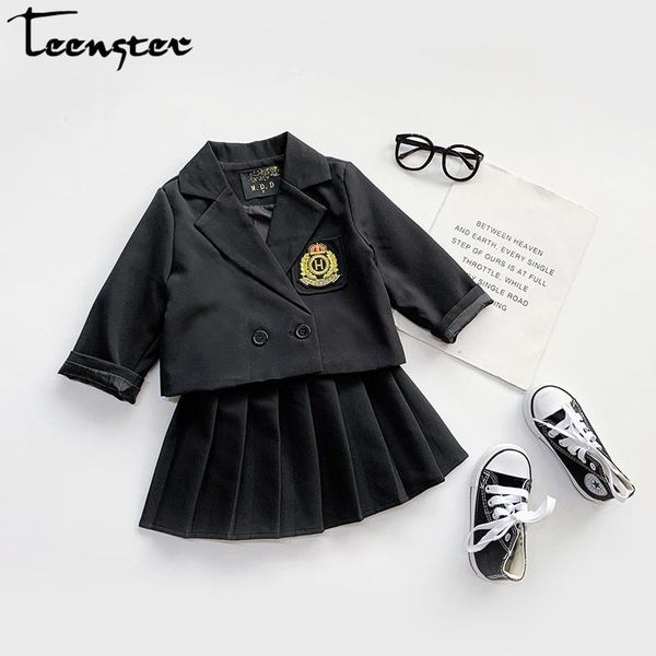 

teenster autumn kids school clothing set toddler girls fall outfits long sleeve pleated skirt teenagers children clothes, White