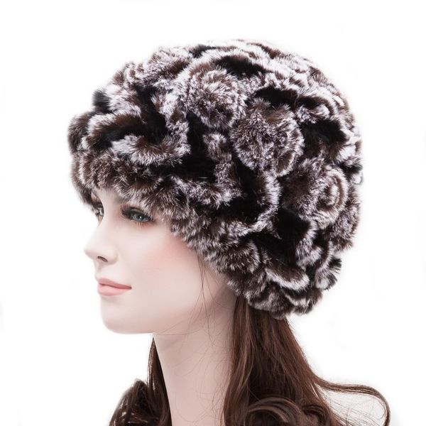 

new arrival real rex fur knit arrow pattern rose floral women hat winter caps, Blue;gray