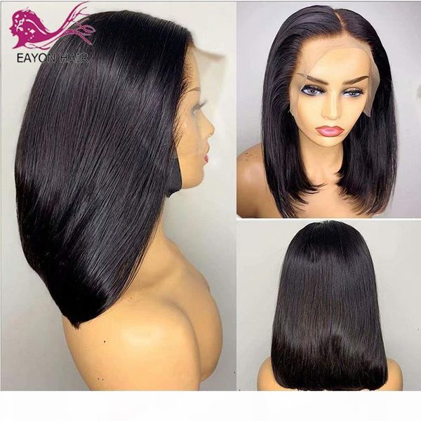 

eayon 13x4 lace front wigs bob peruvian straight lace front human hair wig pre plucked straight human hair short wigs remy, Black;brown