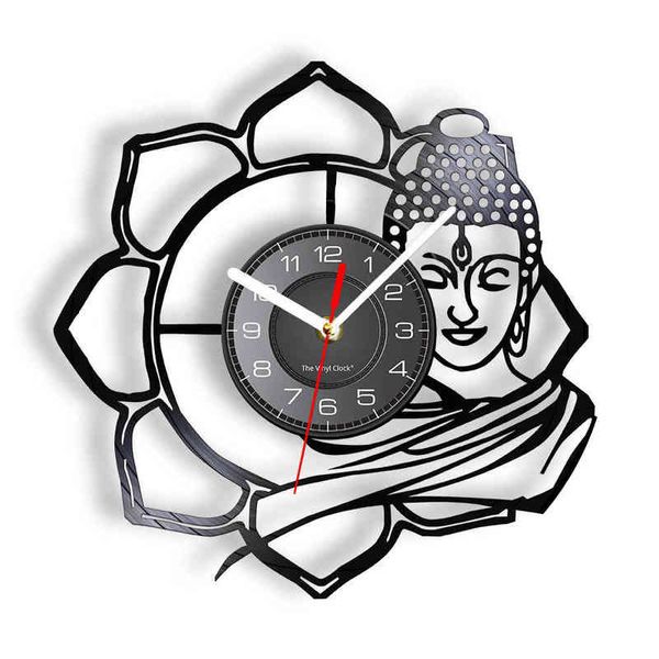 Buddha vinil LP relógio de parede silencioso non ticking relógios espirituais home decor hindu meditação arte de parede reordenada relógio de registro H1230