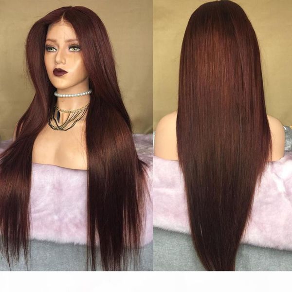 

malaysia chestnut brown silky straight silk full lace wigs with baby hair 150density 26inch 13x6 transparent lace front wigs, Black;brown