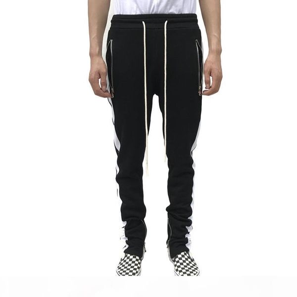 

mens colorblock sweatpants lace up skateboard loose casual pants male high street trousers, Black