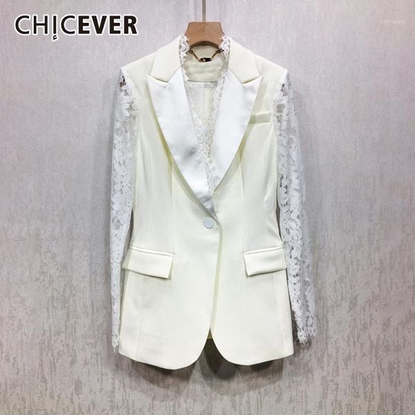 

chicever elegant white patchwork lace women's blazer notched collar long sleeve loose coat female 2019 autumn fashion new1, White;black