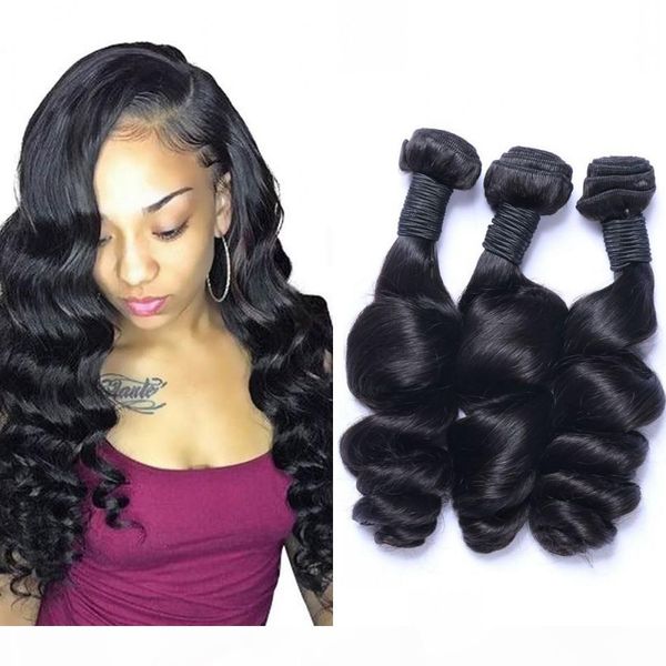 

brazilian human hair weave loose wave bundles extension natural color 3 pcs lot virgin hair double weft bundles, Black