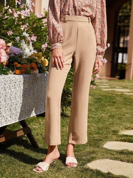 

high waist solid tailored pants n1ei#, Black;white