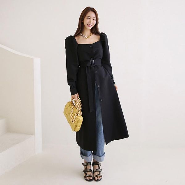 

women's trench coats arrival comfortable fashion autumn spring solid black temperamental work style personality cute, Tan;black