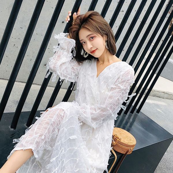 

2020 women's super fairy v-neck lace formal lace tassel large spring dress new dress 9280 3uncj, Black;gray