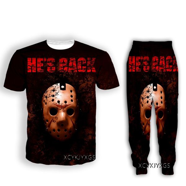 

new fashion women/mens horror jason voorhees funny 3d print t-shirt + jogger pants casusal tracksuit sets n31, Gray