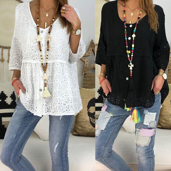

fashion v-neck white black lace loose women plus size 5xl 2019 autumn summer casual t shirt woman clothes t-shirt tshirt