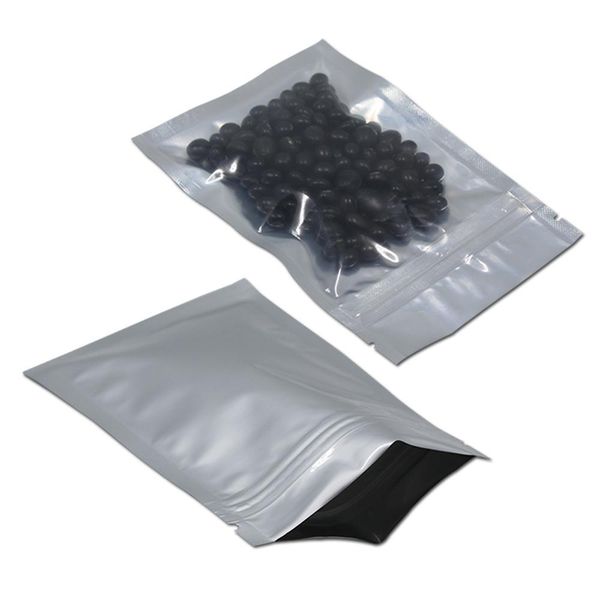

100pcs 2 styles plastic pure aluminum foil zip lock packaging bag mylar snack sundries zipper storage bag grocery retails pouch h bbycxn