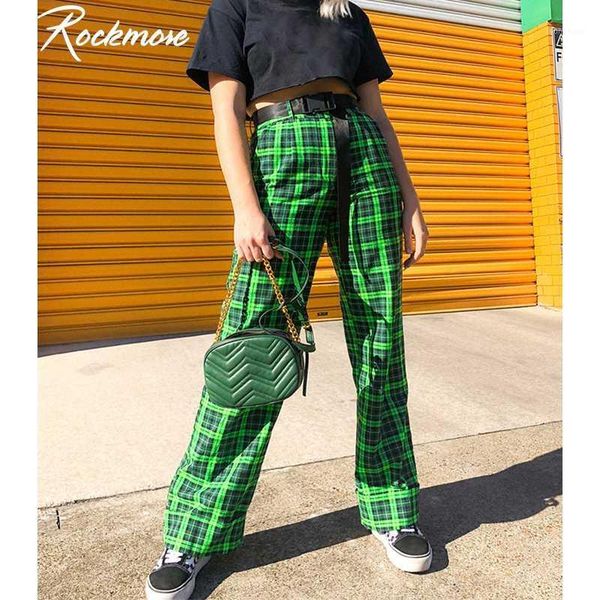 

rockmore green plaid women straight pants harajuku high waisted joggers oversized checkered streetwear casual wide leg pants1, Black;white