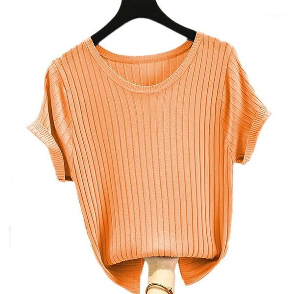 

women kintted short sleeve t-shirts solid color lady clothes women summer candy color cothes t-shirt female clothing p3 0901, White