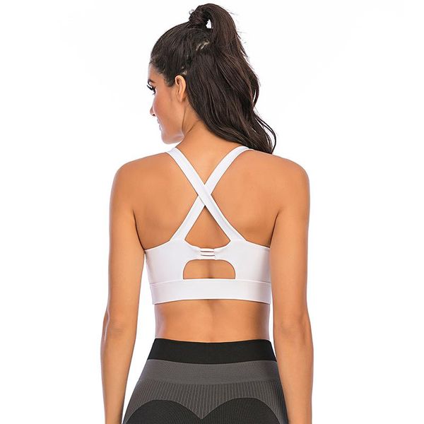 

sports bra fitness women active wear running cross back solid yoga crop jogging femme bralette, White;black