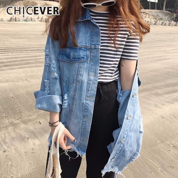 

chicever summer denim women jacket female coats hem tassel hole batwing sleeve loose big size oversize coats clothes fashion new1, Black;brown