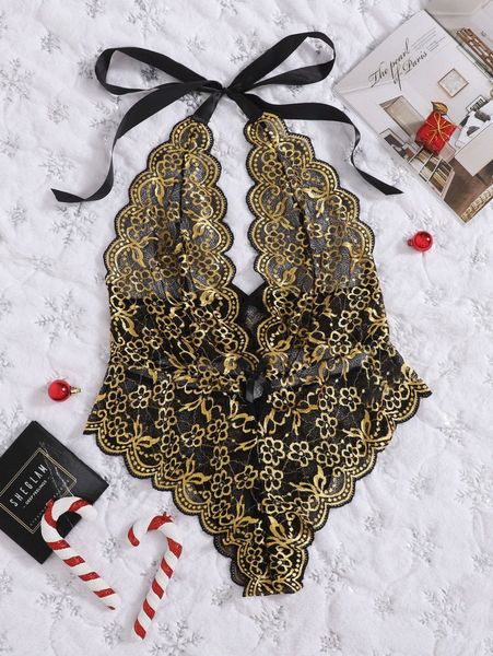 

plus floral lace scallop trim plunging teddy bodysuit c5sb#, Black;white