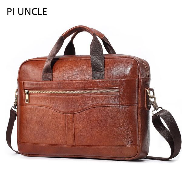 

genuine leather men's business shoulder bag office a4 briefcases 14" lapmessenger bags brown handbags large capacity vintage