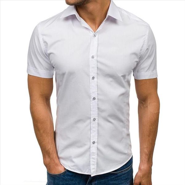 

2021 men casual shirt blouse men pure color button splicing pattern casual lapel short sleeve shirt turn down collar blouse, White;black