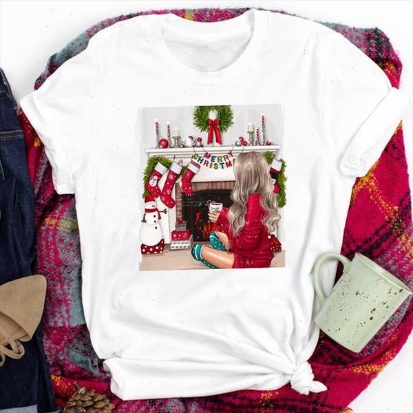 

women lady tees printing new year style cute 90s happy holiday merry christmas print tshirt clothes graphic female t t shirt, White