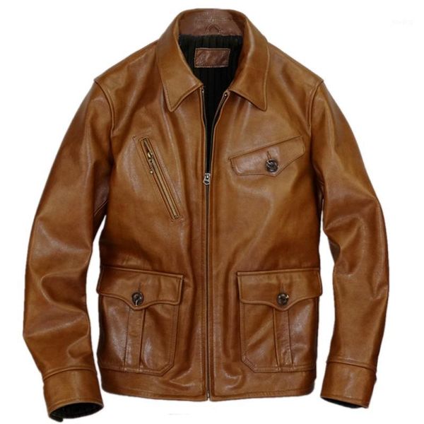

2020 brown men american casual style leather jacket plus size xxxl genuine cowhide autumn slim fit leather coat, Black