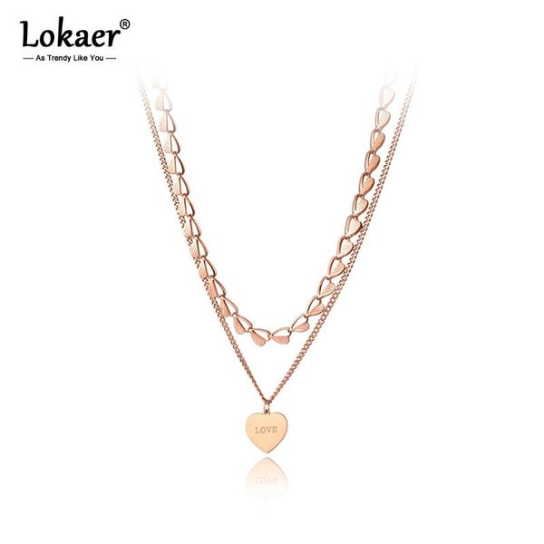 

chains lokaer bohemia design double layer love heart charm pendant necklaces for women stainless steel summer choker necklace n20212, Silver