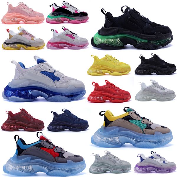 

2021 fashion men women casual dad shoes neon green triple-s 17fw sneakers tripler black pink crystal clear sole bottom paris platform w8v3#