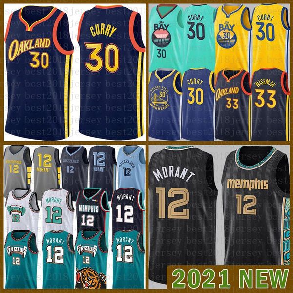 

2021 new memphis grizzlies new golden mens state warriors jersey stephen 30 curry james 33 wiseman ja 12 morant brown, Black;red