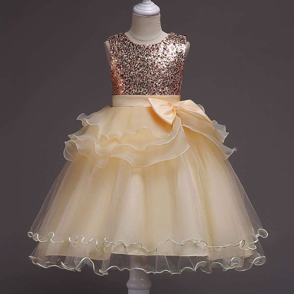 

version of korean svels girls' performance children's princs drs shaggy skirt sequins, Red;yellow