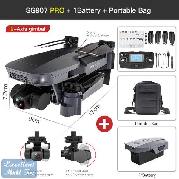 SG907 PRO 4K-DH Двойная камера 5G FPV Дрон, 50x Zoom, 2 оси карданного антисмещ, бесщеточный двигатель, GPS оптический поток Положение, умное следование, 3-3