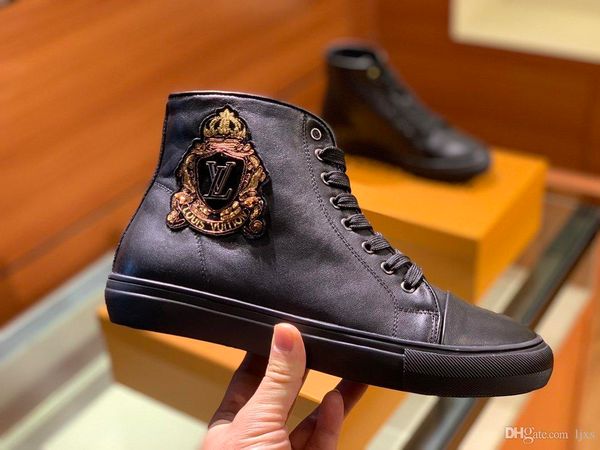 

2020 scarpe да uomo firmate черной кожи с вышитыми узорами и буквами высокими верхних люксовыми брендами повседневной обуви, Black