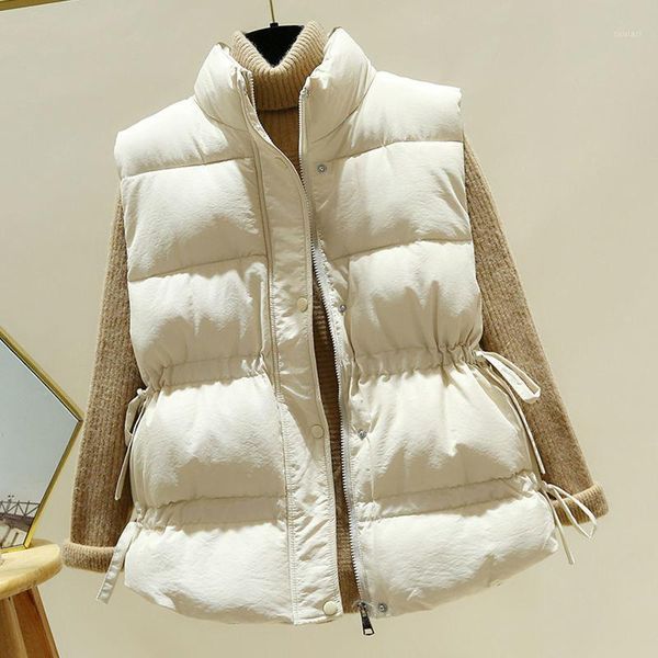 

cotton vest women casual plus size thick down cotton vest zipper beige black waistcoat winter warm sleeveless jacket1, Black;white