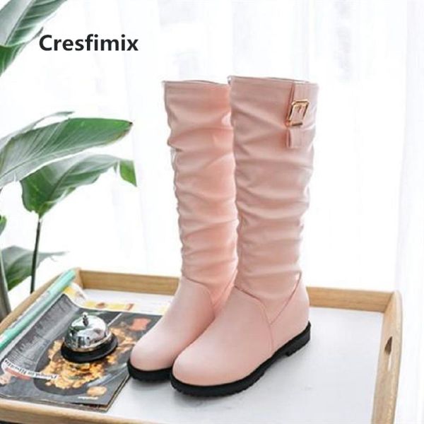 

boots cresfimix botas femininas women cute comfortable pink pu leather long lady cool black white c3077