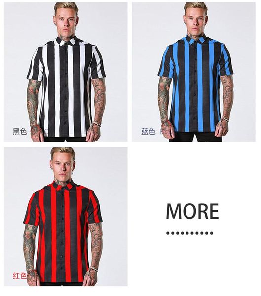 

2020, the new summer striped casual shirt trend of european and american men's wear will be men's casual lapel short sleeve, White;black