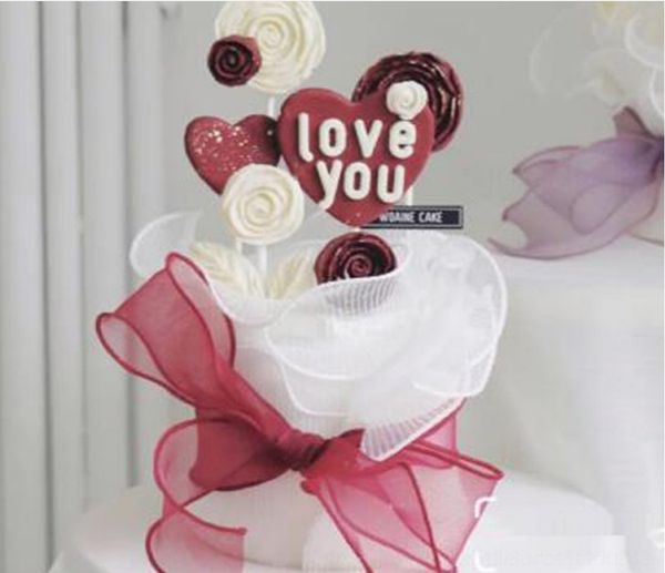 

qkgum tanabata valentine's day decoration around set cake flowers gauze the edge of red ribbon i love you love ribbon bouquet cake deco