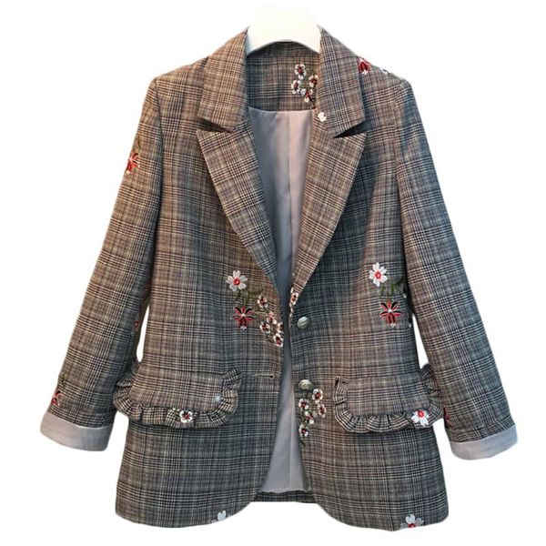 

plus size women plaid suit jacket spring autumn new half open collar casual blazers female korean embroidery blazers 5xl f970, White;black